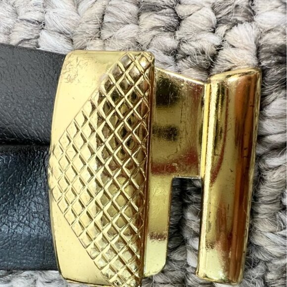 Vintage 80s Gutos black gold metal clasp wide belt main image 4